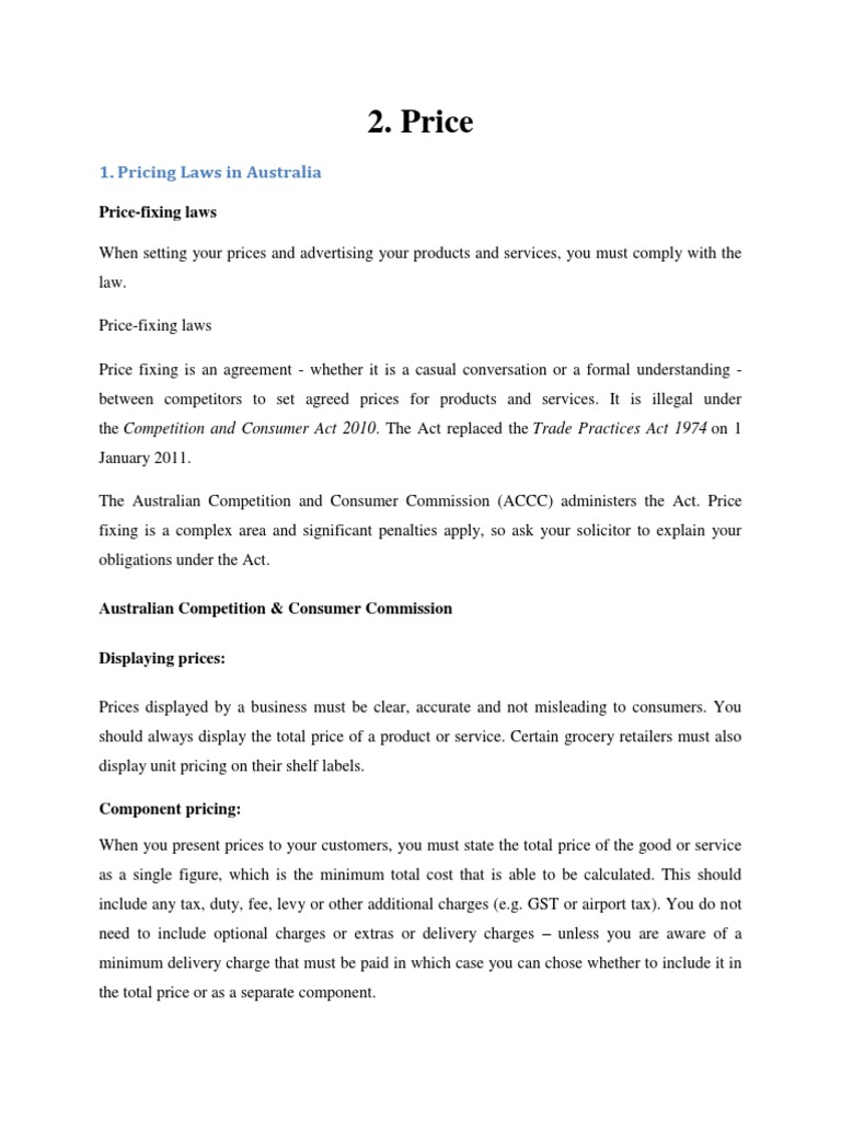 Pricing List Price Price Fixing