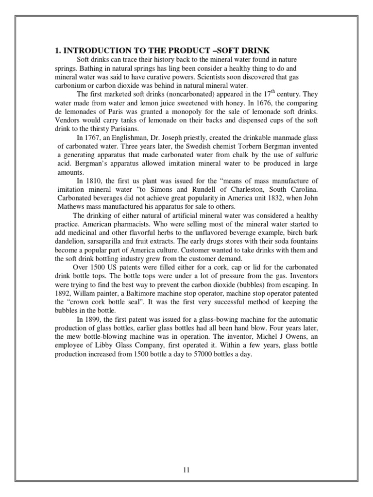 Introduction To The Product Soft Drink PDF Soft Drink Non