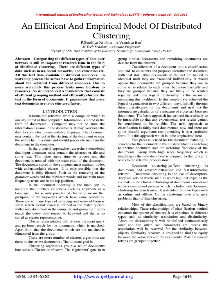Efficient Distributed Clustering Model | PDF | Cluster Analysis ...