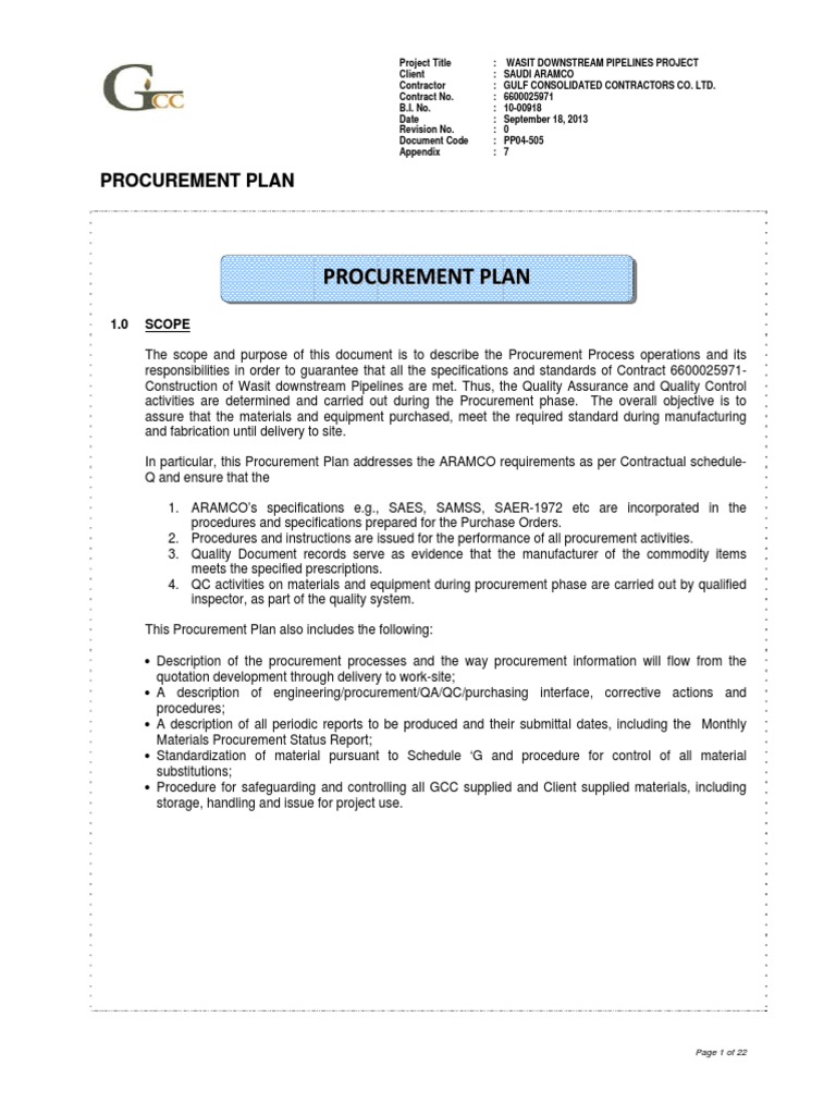 Aramco Procurement Plan Overview | PDF | Specification (Technical ...