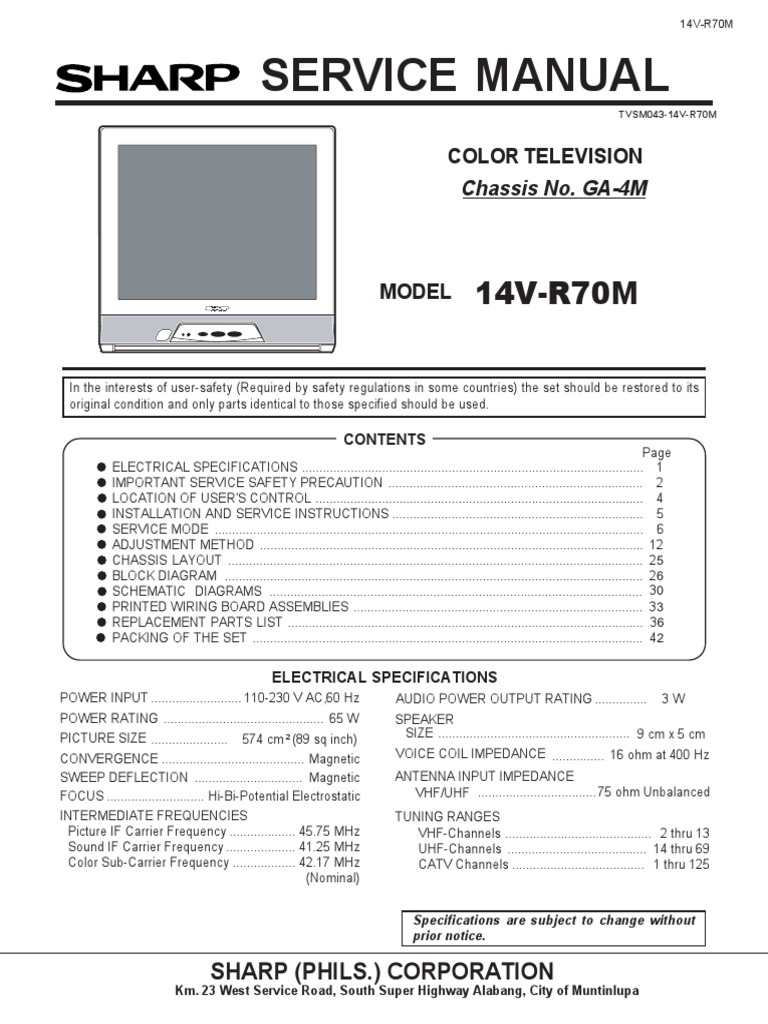 Sharp 14-Inch CRT TV Service Manual | PDF | Vacuum Tube | Cathode Ray Tube