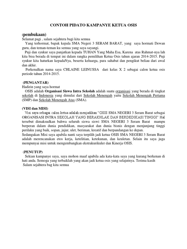 Contoh Pidato Kampanye Ketua Osis