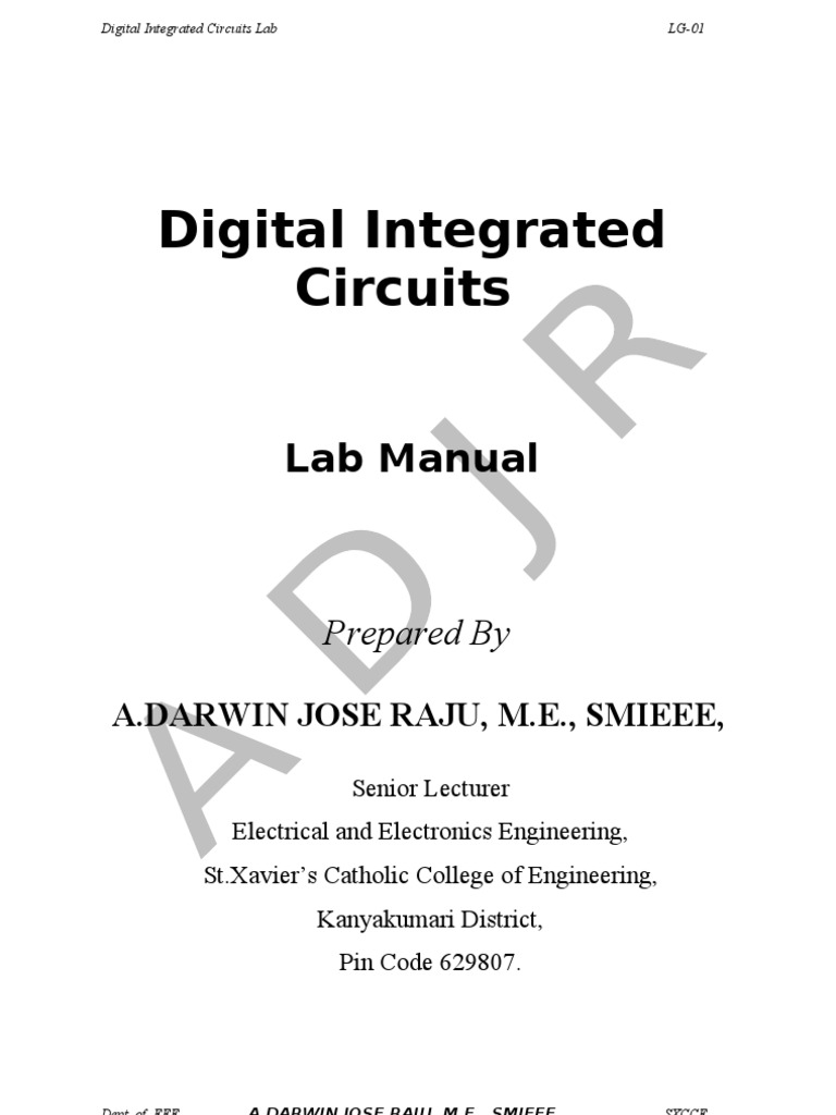 Digital IC Lab Manual by A.DARWIN JOSE RAJU, M.E., SMIEEE PDF