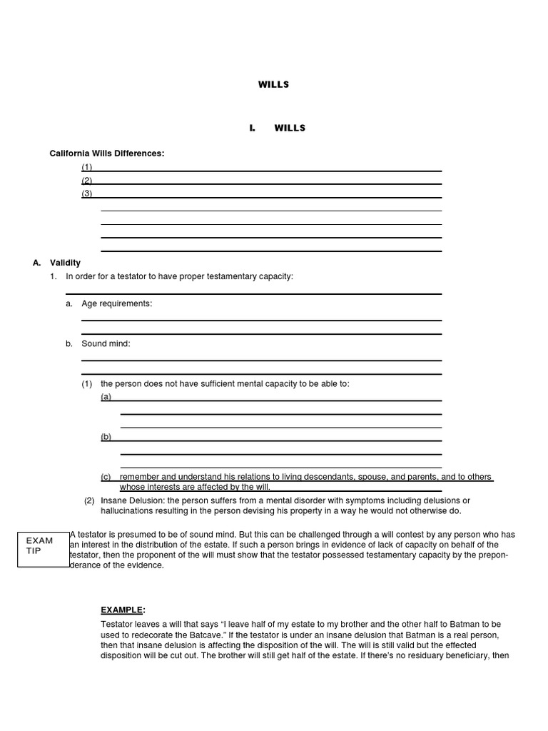 California Bar Exam Lecture Notes Wills PDF Will And Testament Government Information