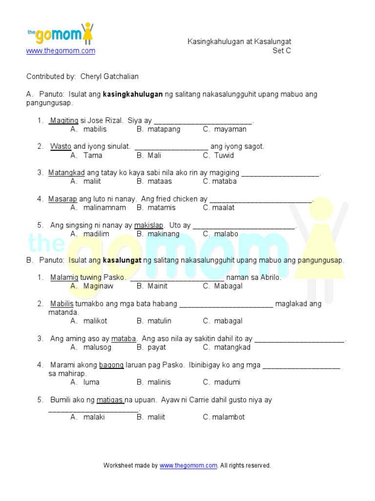 grade pangungusap 1 worksheet uri Kasalungat C Kasingkahulugan at Set grade pangungusap 1 worksheet uri Kasalungat C Kasingkahulugan at Set