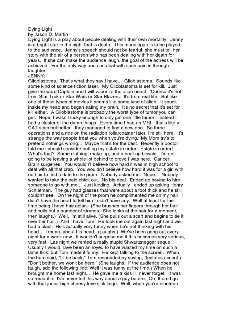 Jenny's Monologue on Mortality | PDF | Leisure