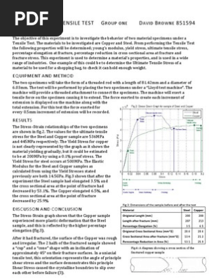 Tensile Test Lab Report Pdf Yield Engineering Deformation Engineering