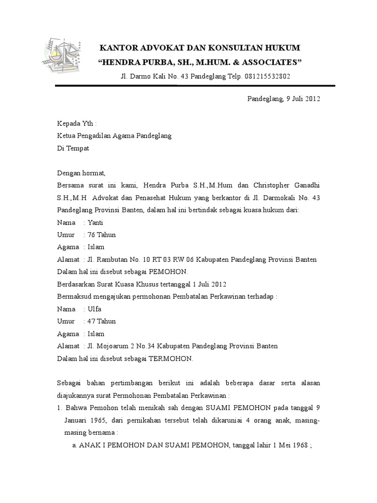 Permohonan Pembatalan Perkawinan Pdf