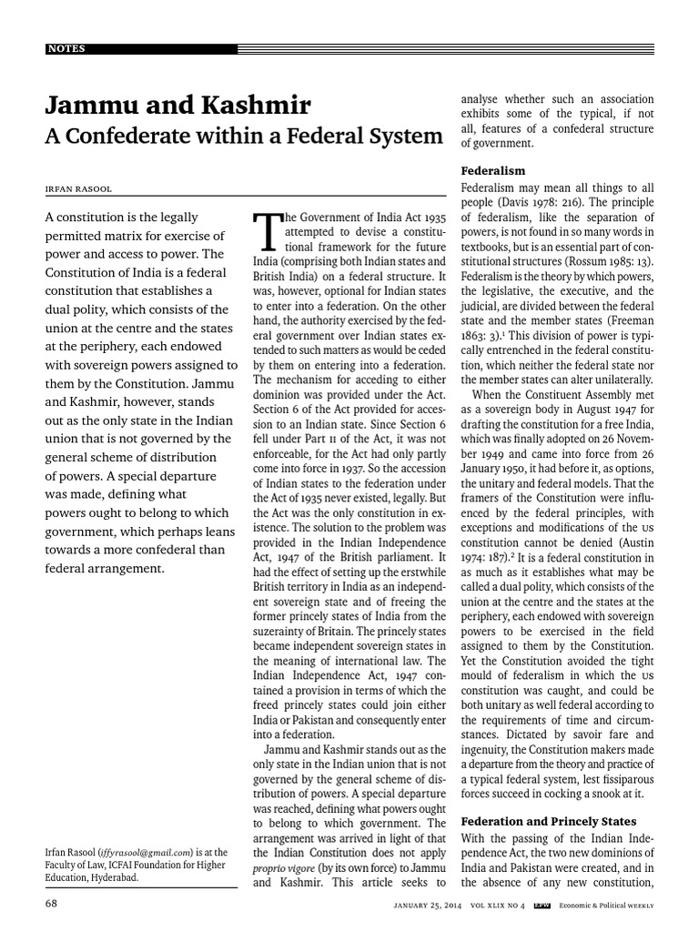 Jammu and Kashmir Federalism Constitution