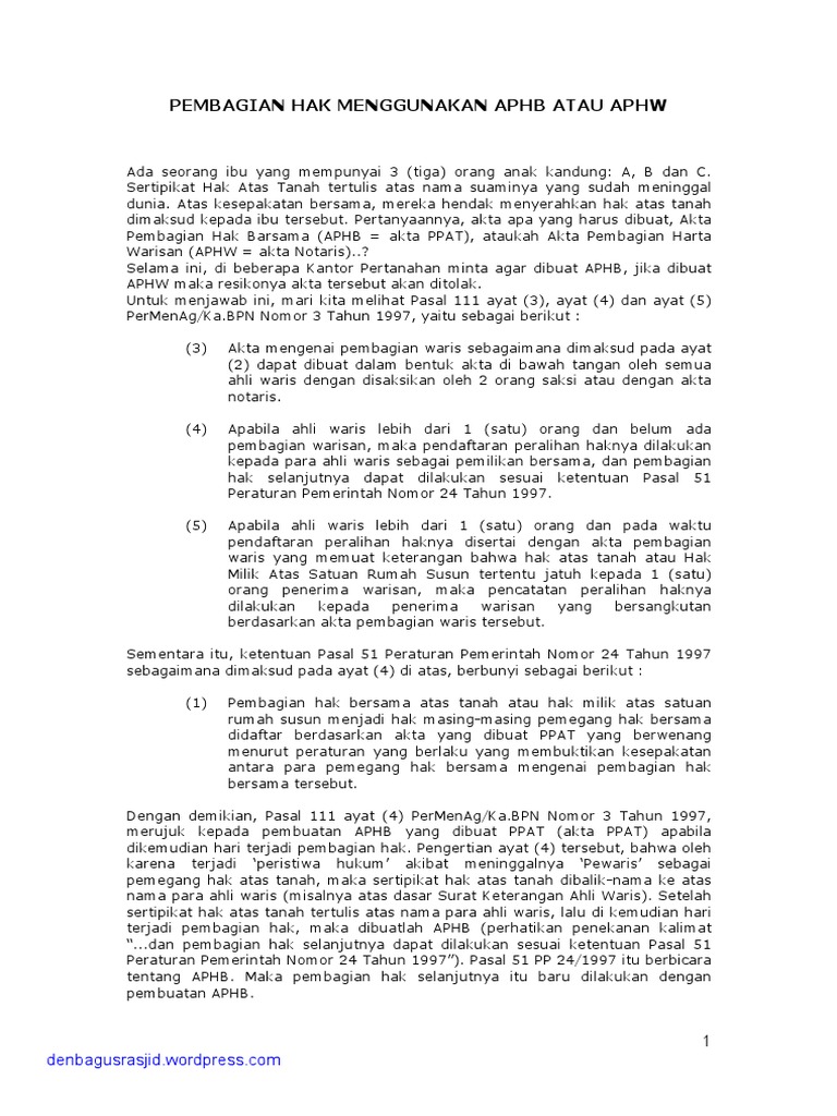 Perbedaan APHB dan APHW dalam Waris | PDF