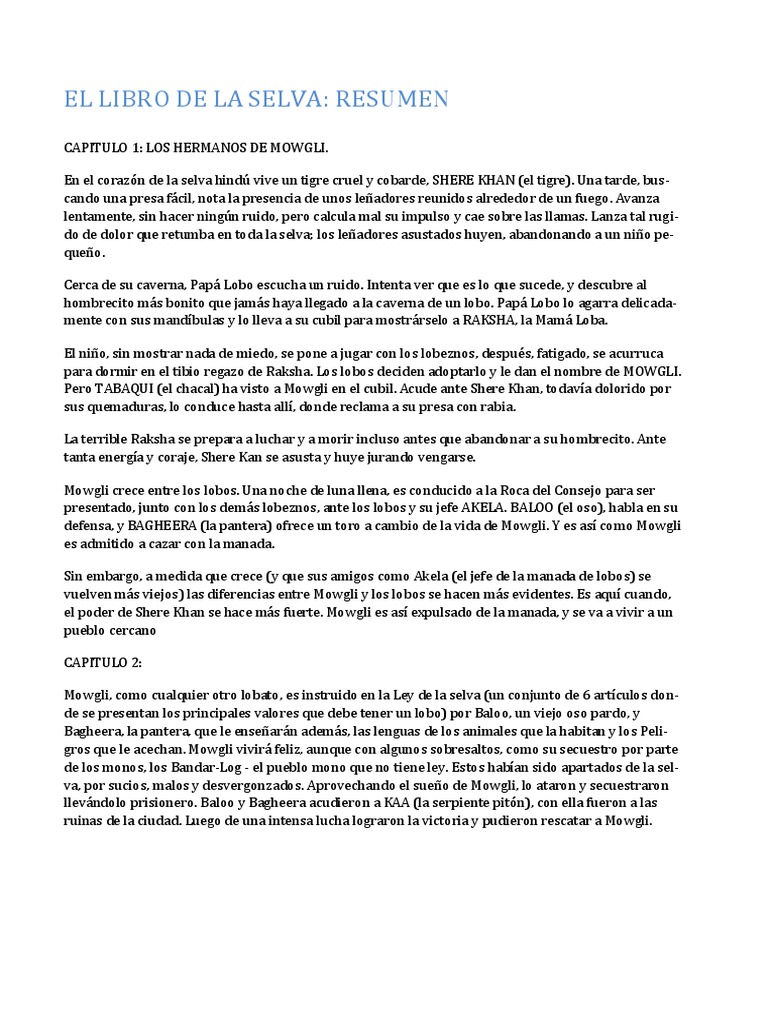 Resumen Del Libro de La Selva