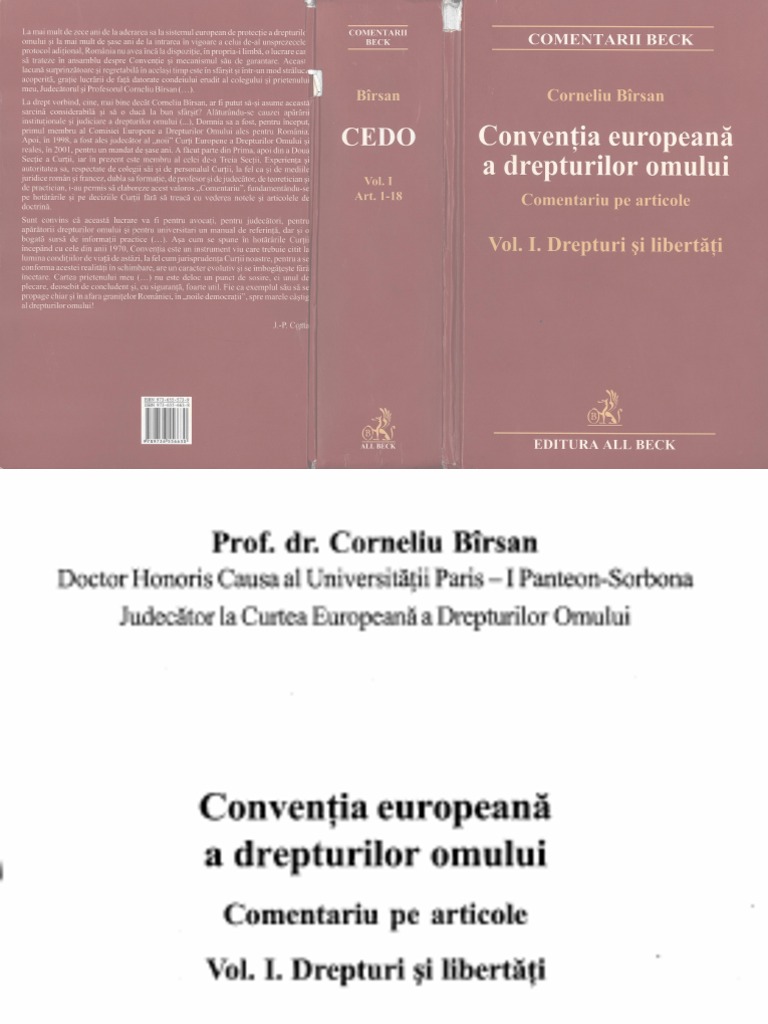 ConvenÅ£ia EuropeanÄƒ A Drepturilor Omului Comentariu Pe Articole Vol I Drepturi Si LibertÄƒÅ£i C Birsan 2006