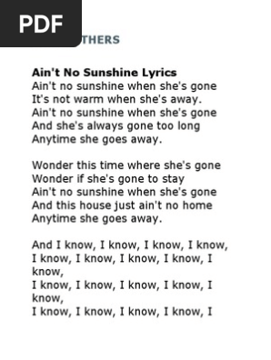 BILL WITHERS Ain't No Sunshine, PDF, Rhythm And Blues Songs