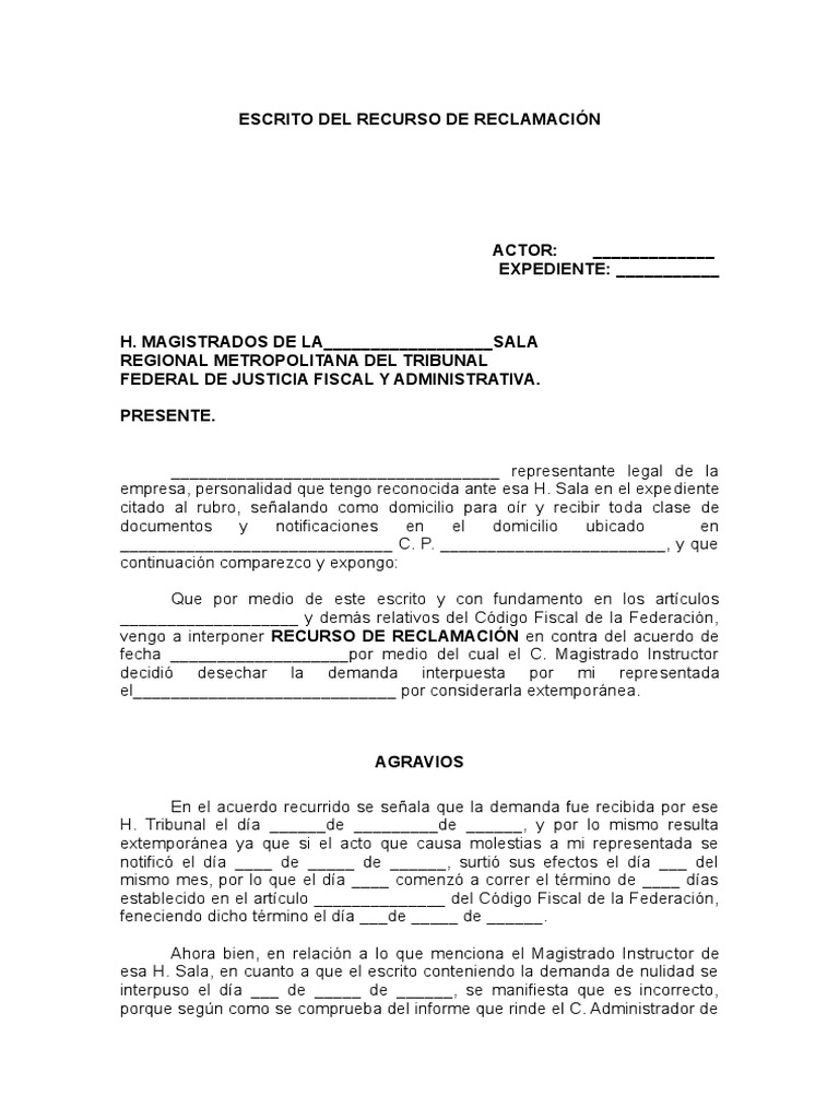 Escrito Del Recurso de Reclamación Fiscal Demanda judicial