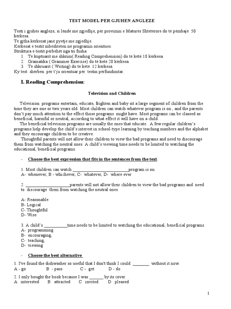 Test Model Per Gjuhen Angleze PDF