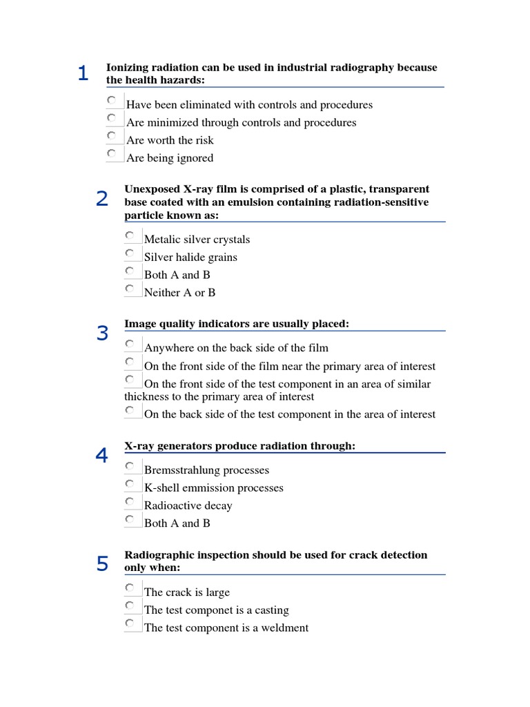 Radiography Quizzes PDF Gamma Ray Radiation