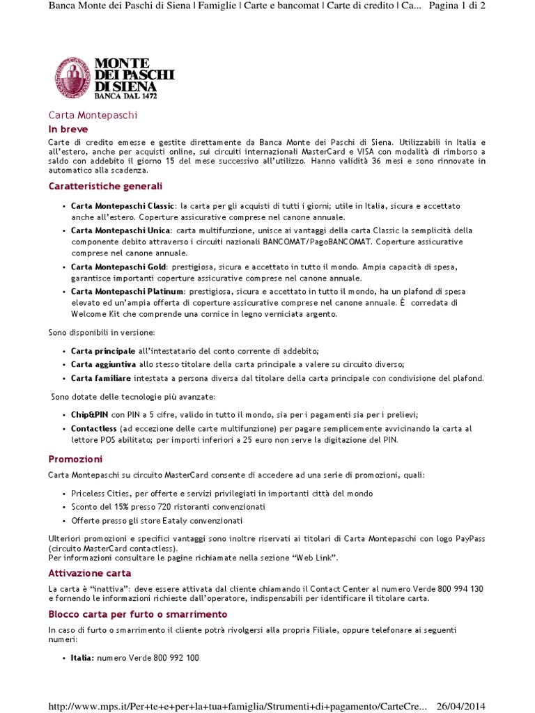 Numero Verde Blocco Carta Di Credito Mps