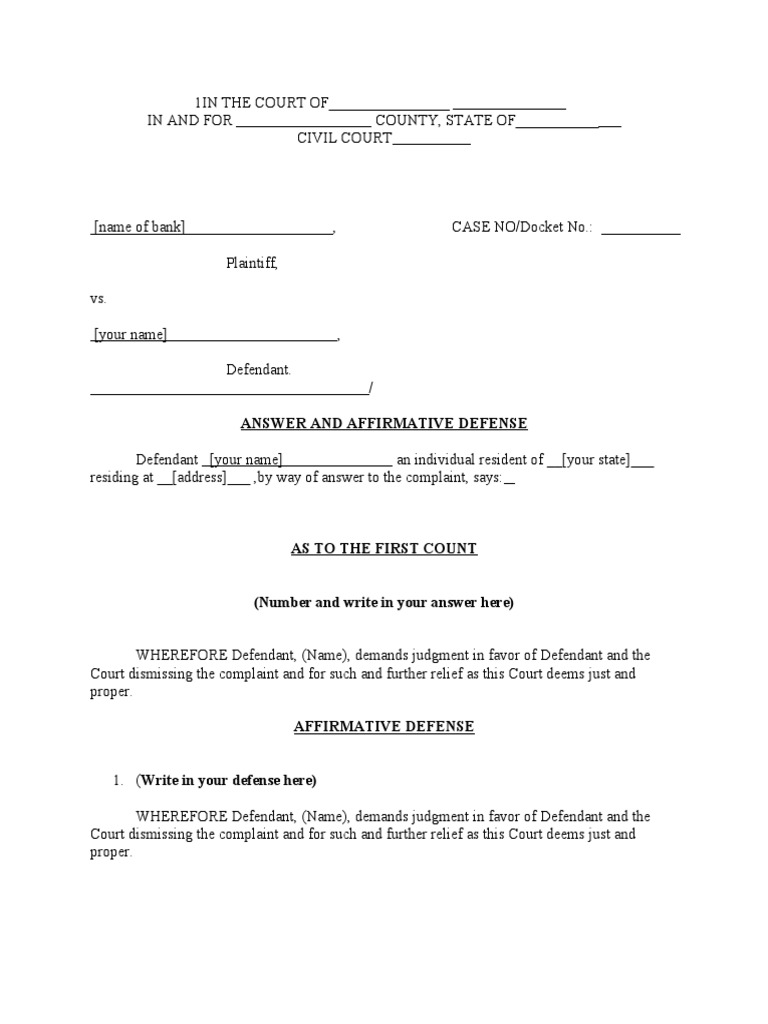 Answer and Affirmative Defense PDF