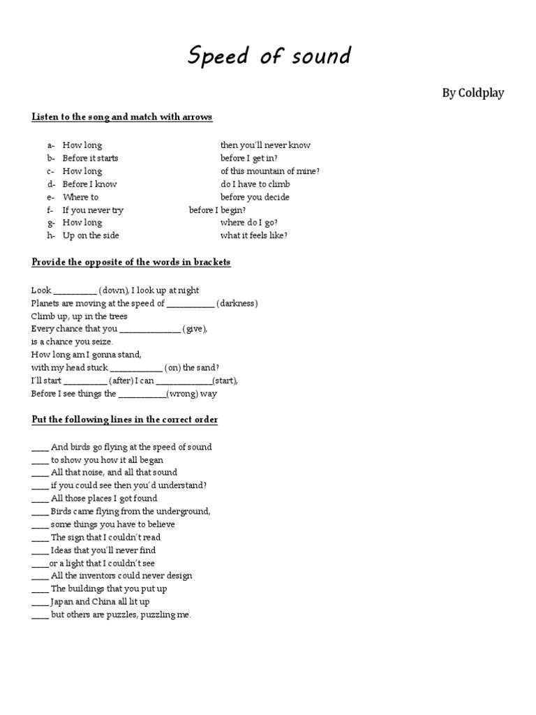 Speed of Sound: Song Analysis Activities | PDF | Foreign Language Studies