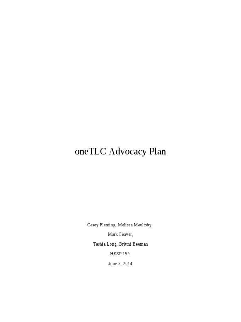 Onetlc Advocacy Plan Final | PDF | Fundraising | Teaching And Learning