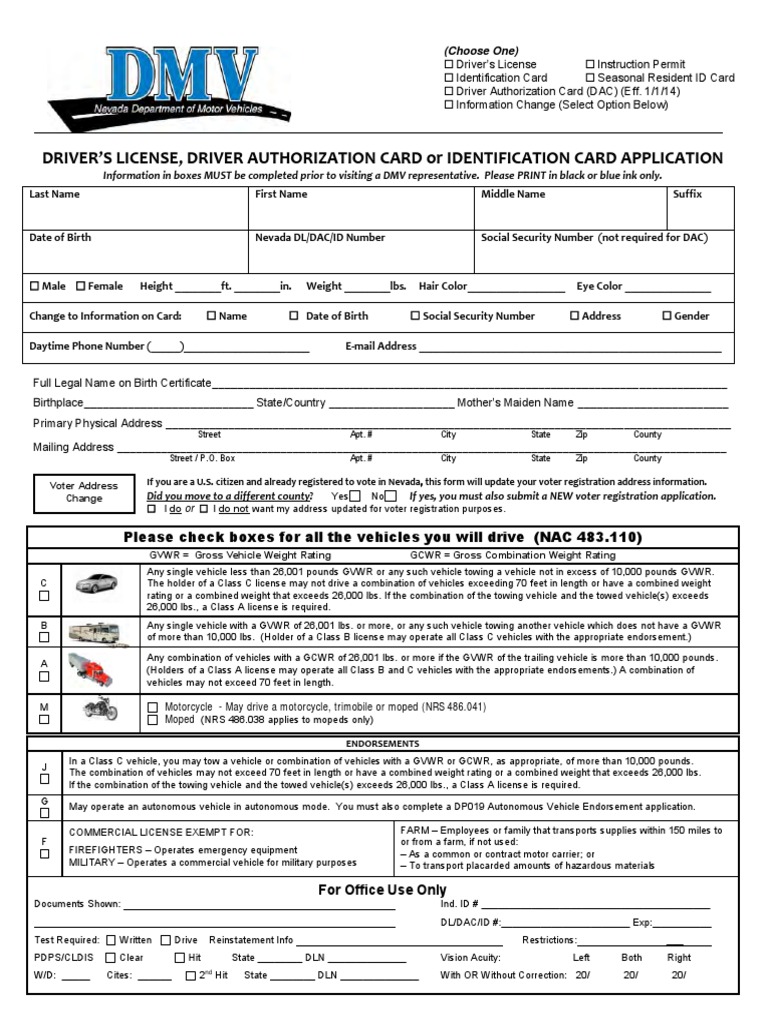 DMV Application Department Of Motor Vehicles Identity Document