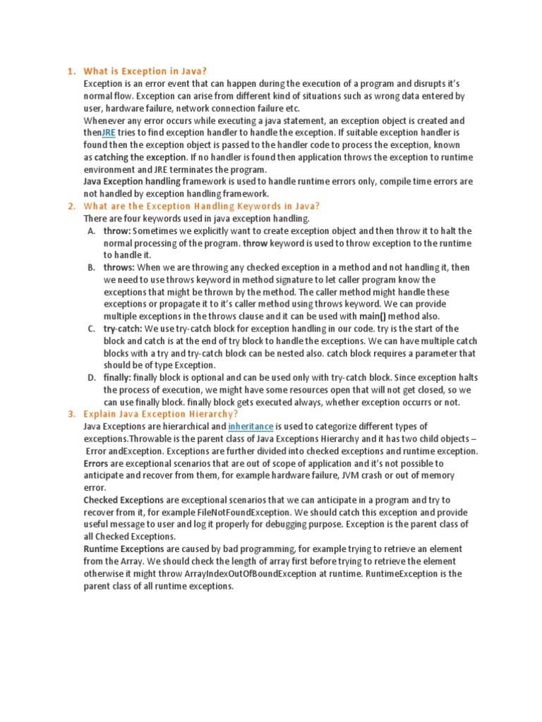Exceptions Tutorial Which Covers All PDF Java (Programming Language