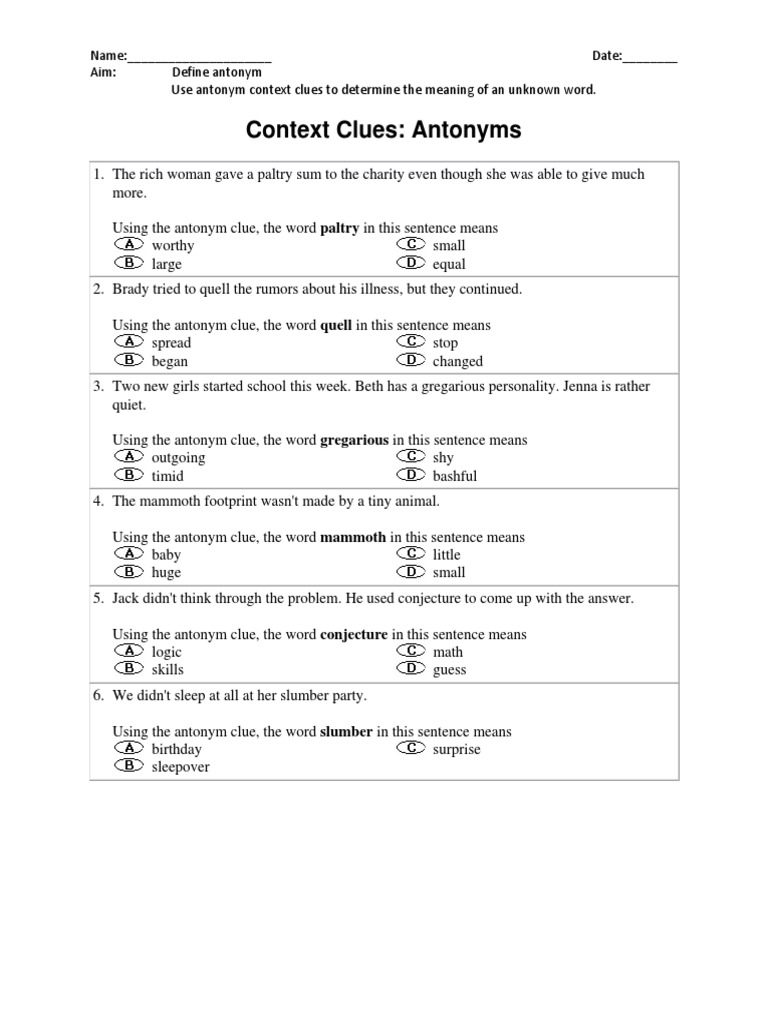 Context Clues Unit Antonym Mark Antony Free 30 Day Trial Scribd