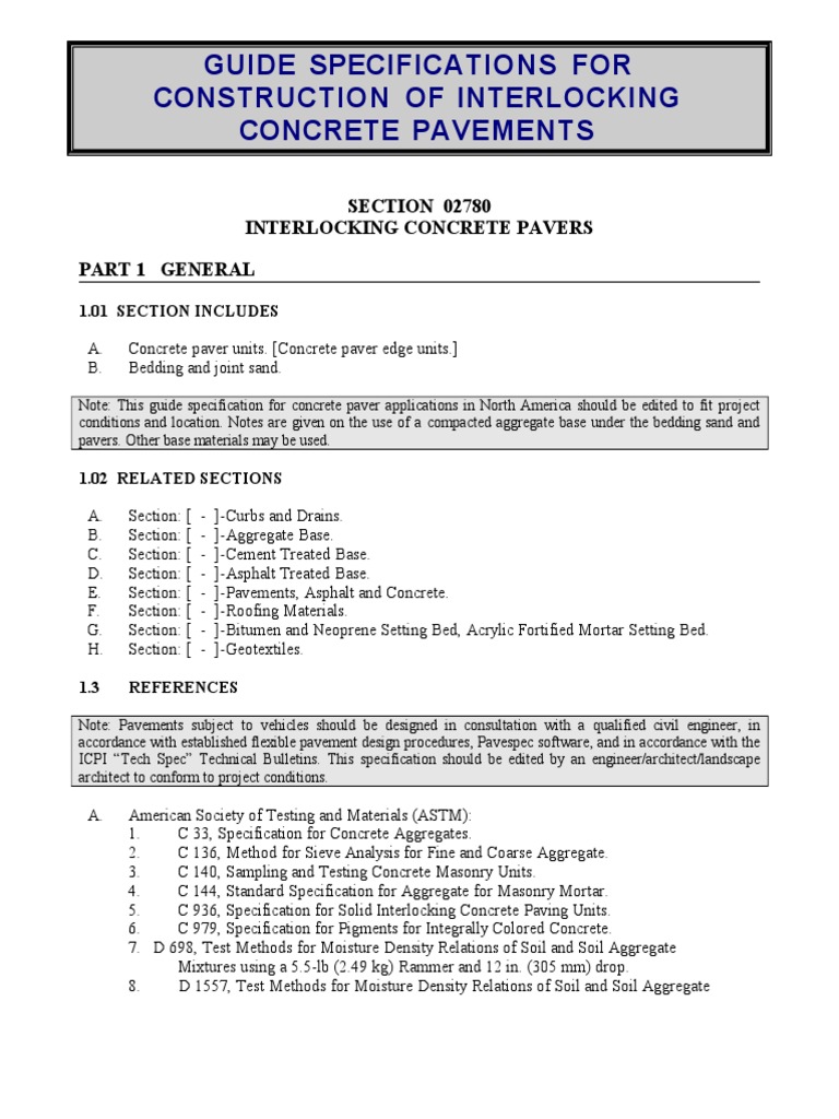 Interlocking Concrete Paver Specs | PDF | Road Surface 