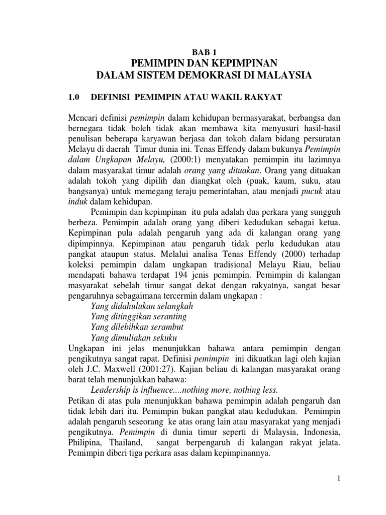 Bab 1 Pemimpin Dan Kepimpinan Dalam Sistem Demokrasi Di Malaysia 240807 Pdf