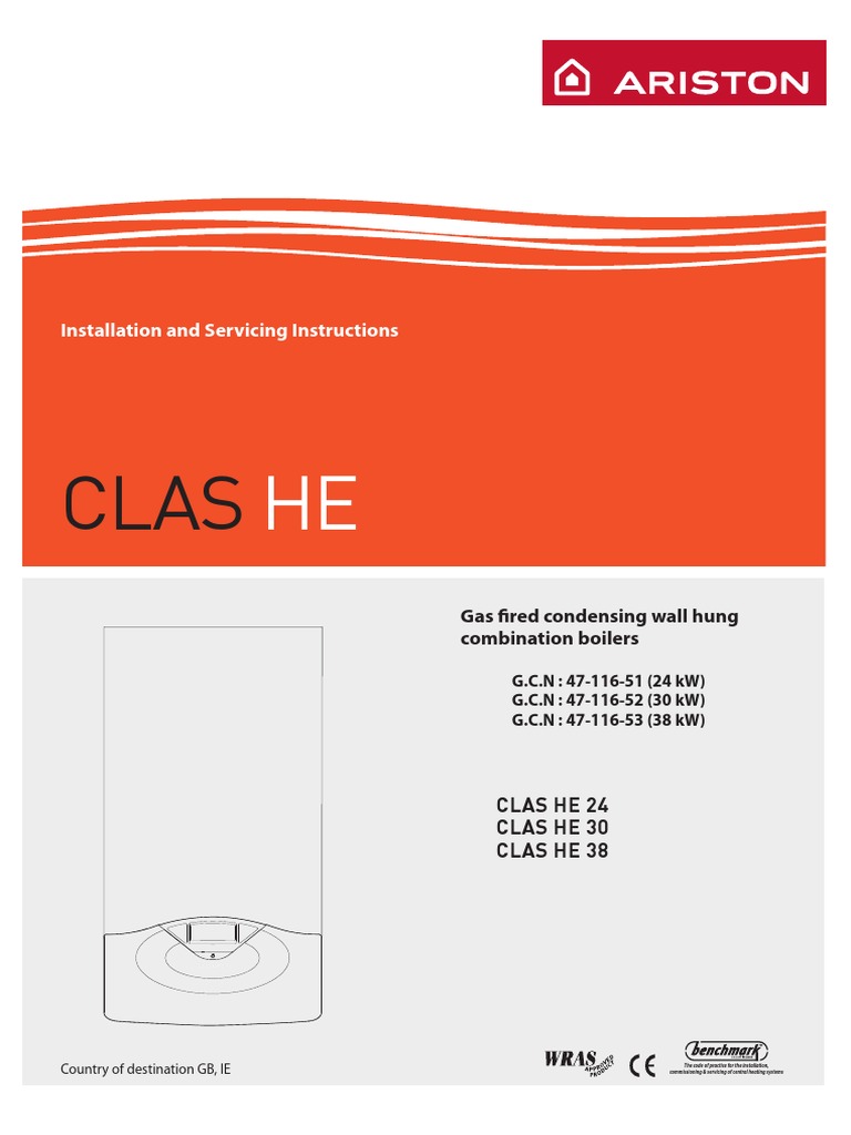 Ariston Clas HE Combi 24,30,38 Installation & Servicing Manual | Water  Heating | Valve