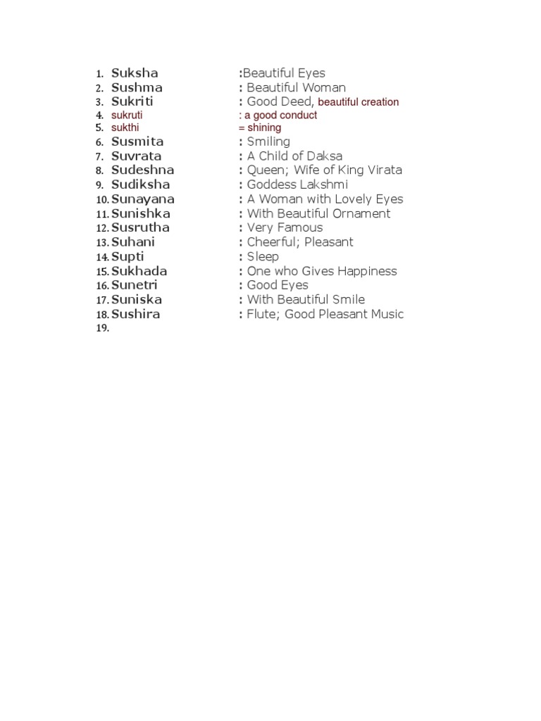 Sanskrit Names and Their Meanings | PDF