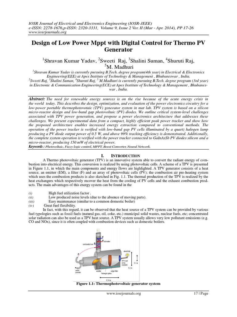 Design of Low Power MPPT With Digital Control For Thermo PV Generator ...