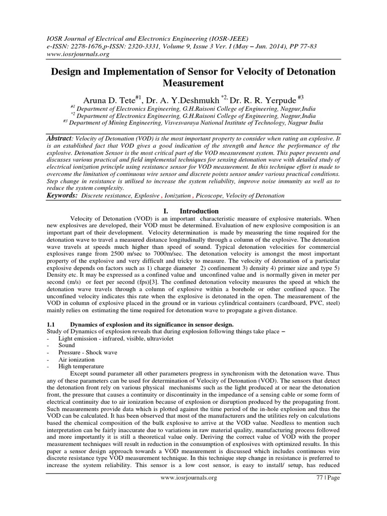 Design and Implementation of Sensor For Velocity of Detonation ...