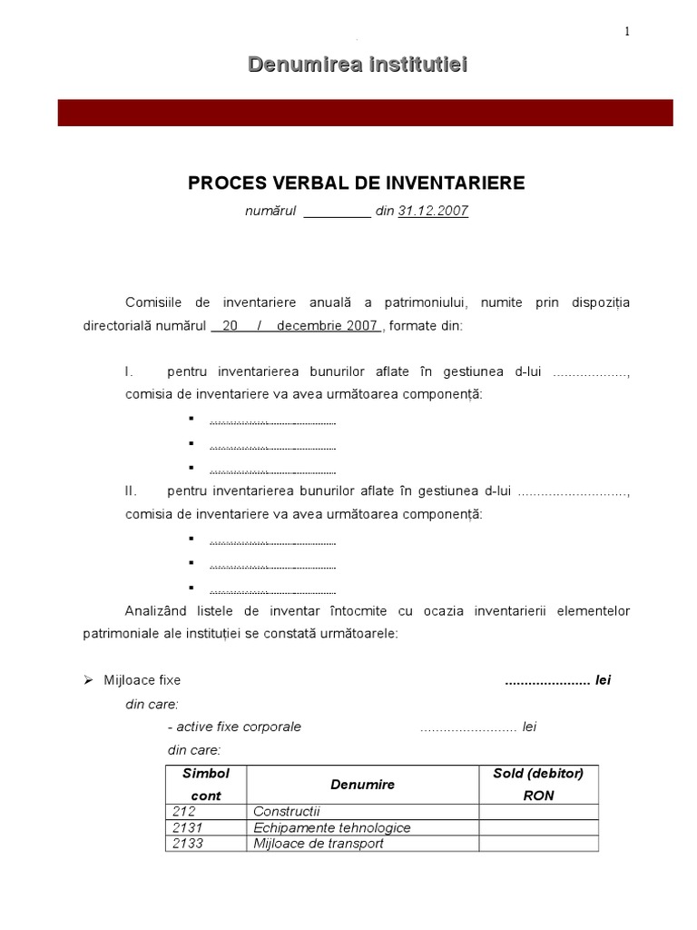Proces Verbal de Inventariere Model | PDF