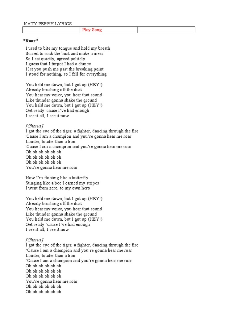 Katy Perry Lyrics Pdf