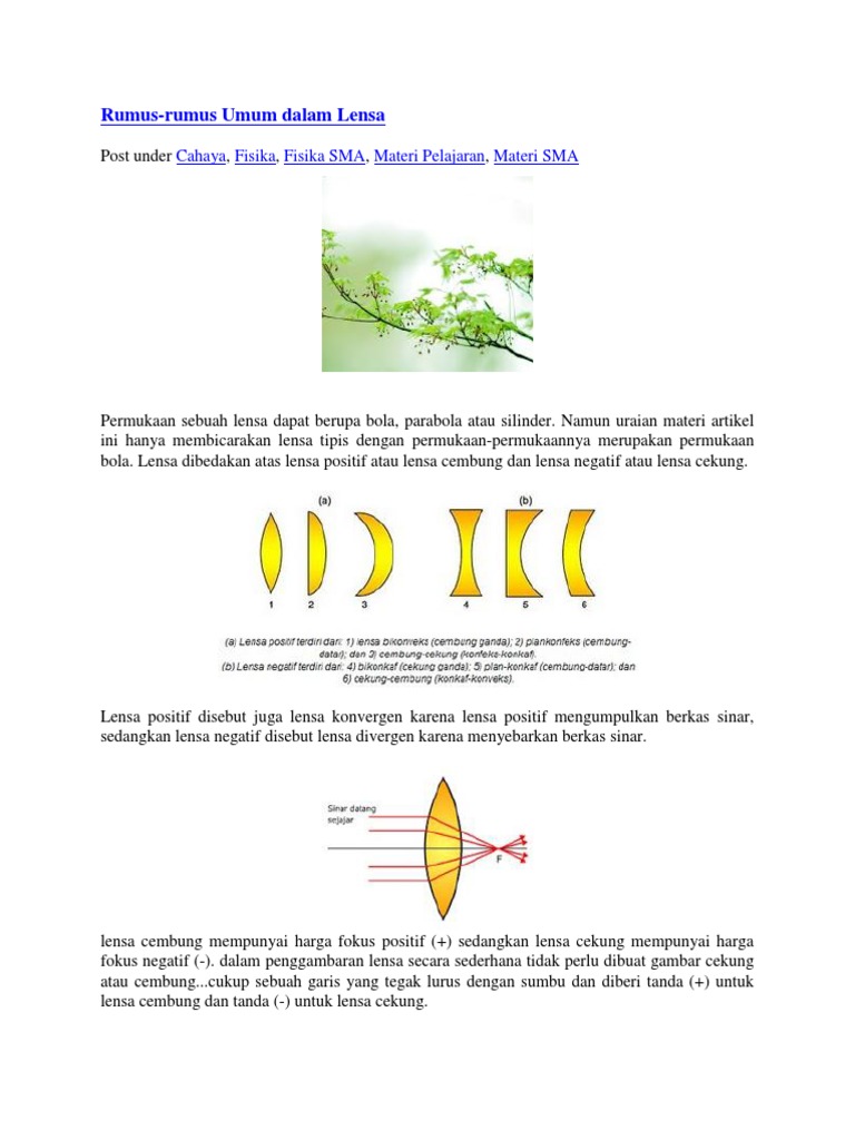 Rumus Rumus Lensa