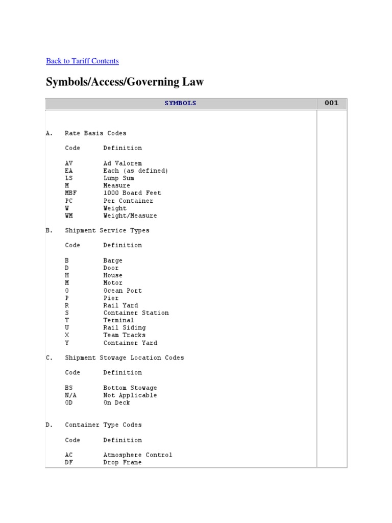 Symbols/Access/Governing Law | PDF | Cargo | Services (Economics)