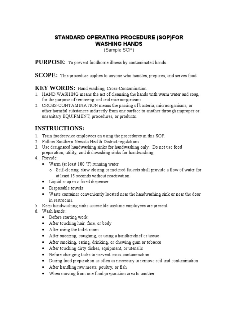 Purpose Scope Key Words Standard Operating Procedure (Sop)For