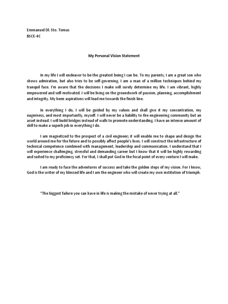 Personal vision statement examples education picture