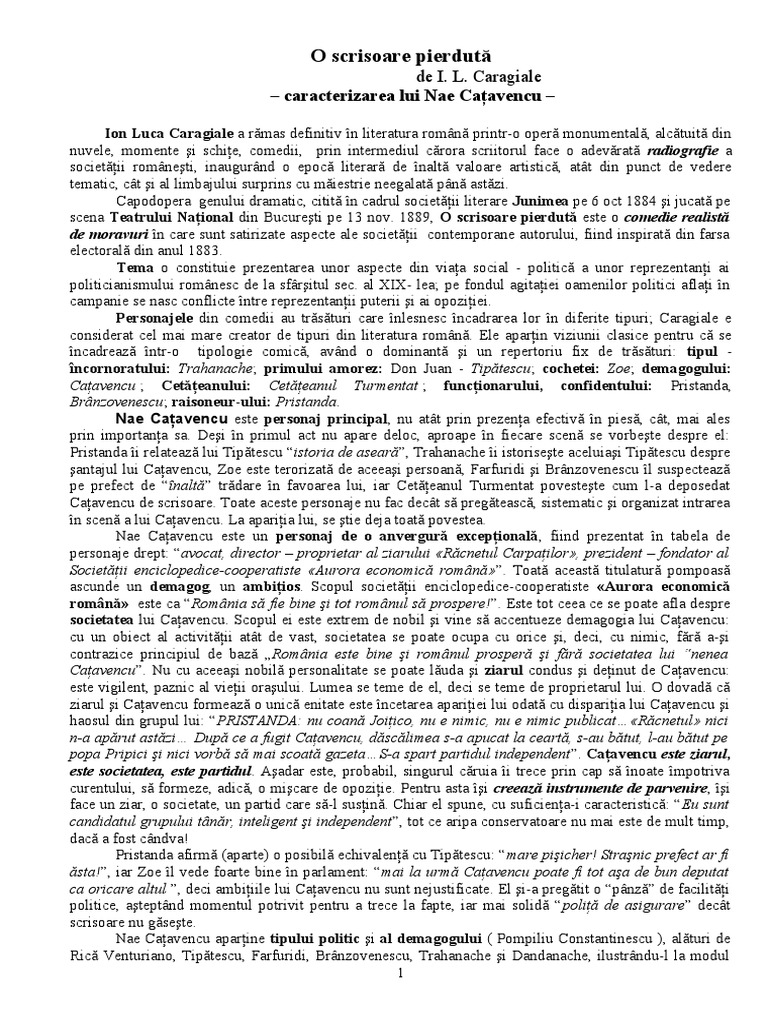 Nae Catavencu Caracterizare
