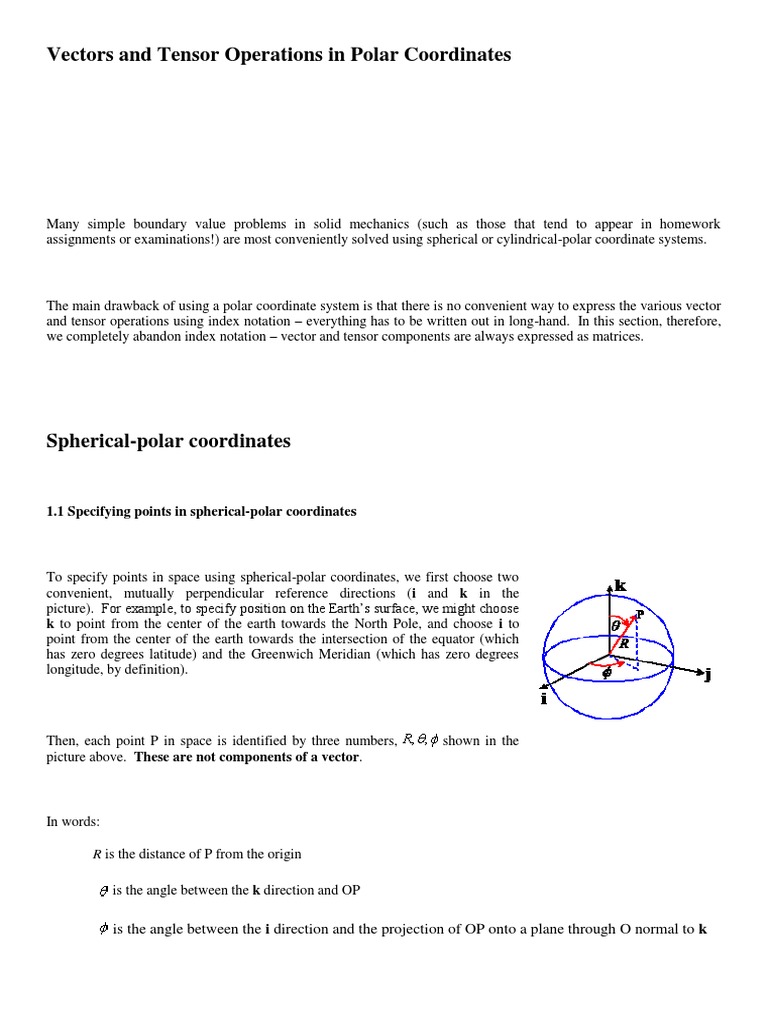 Tensor Operations in Polar Coordinates | PDF | Gradient | Euclidean Vector