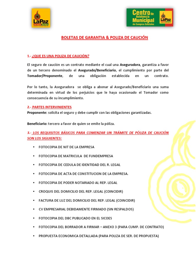 Boletas de Garantia  Póliza de seguros  Seguros