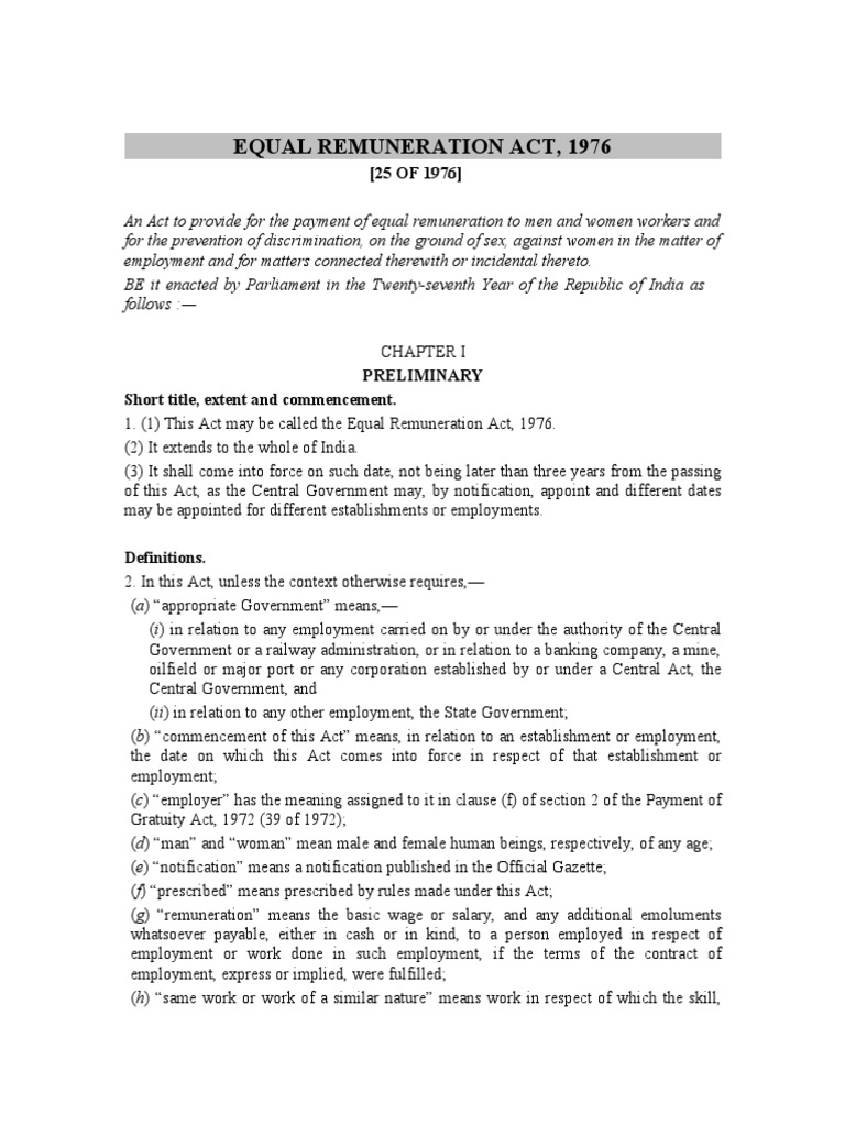 Equal Remuneration Act 1976 | PDF | Common Law | Virtue