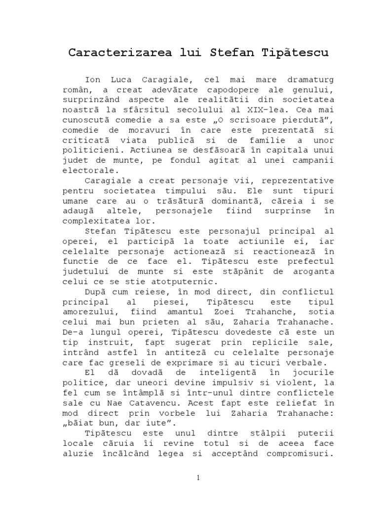 Caracterizare Stefan Tipatescu
