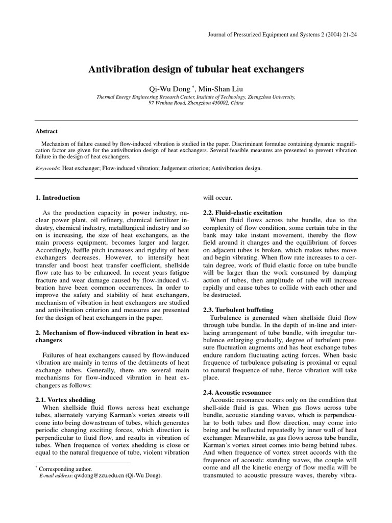 Vibration in Heat Exchanger PDF Heat Exchanger Heat Transfer