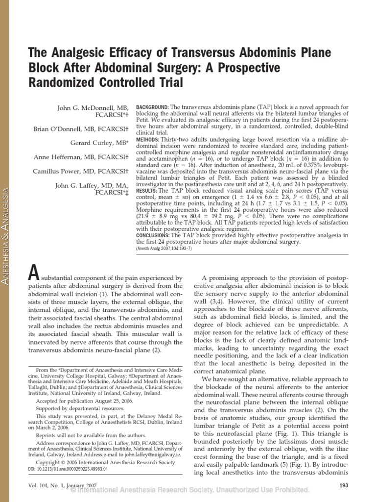 TAP Block PDF Abdomen Anesthesia