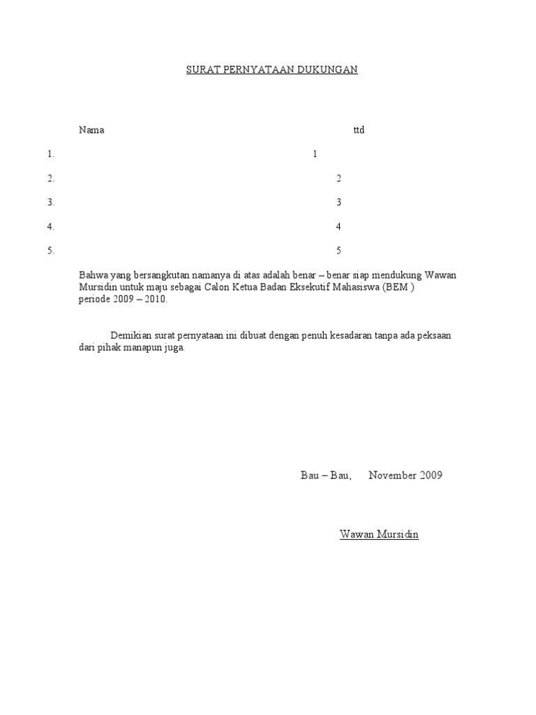 Surat Pernyataan Dukungan Pdf