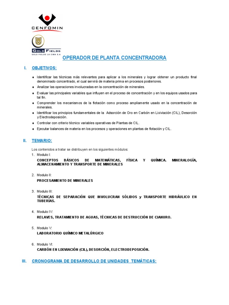 Formación para Operadores de Planta Concentradora | PDF | Mole (Unidad ...
