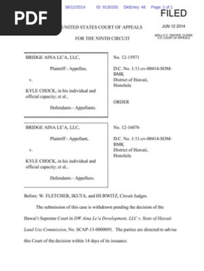 Order Bridge Aina Lea Llc V Chock No 12 9th Cir Jun 12 14