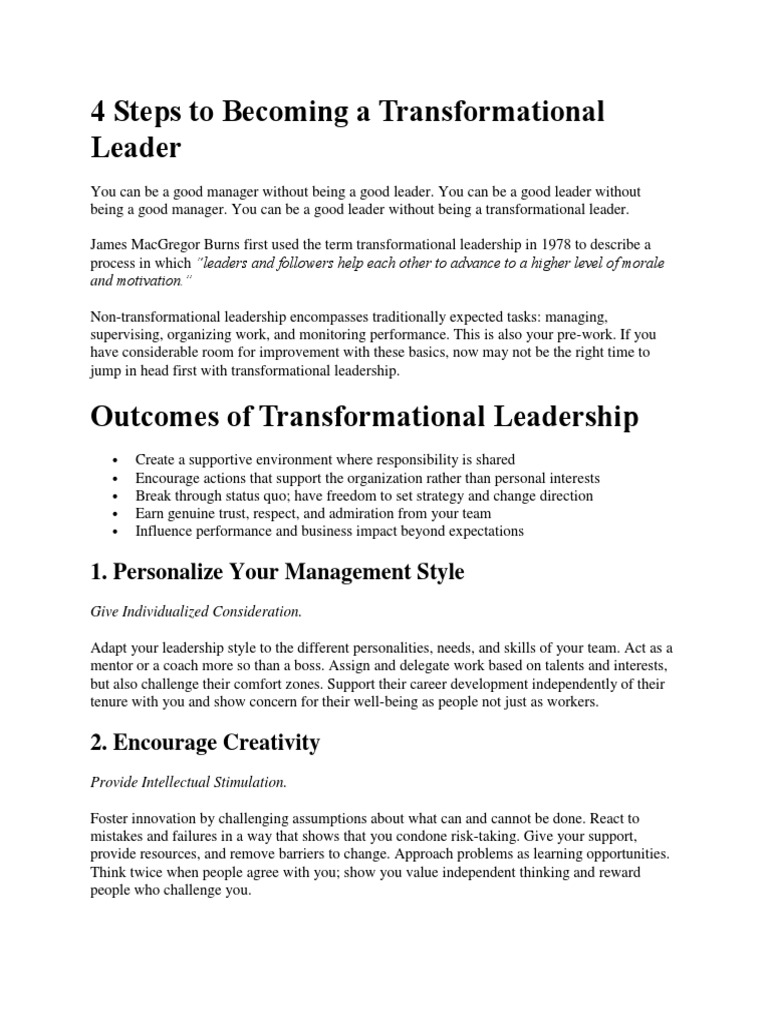 4 Steps To Becoming A Transformational Leader | PDF